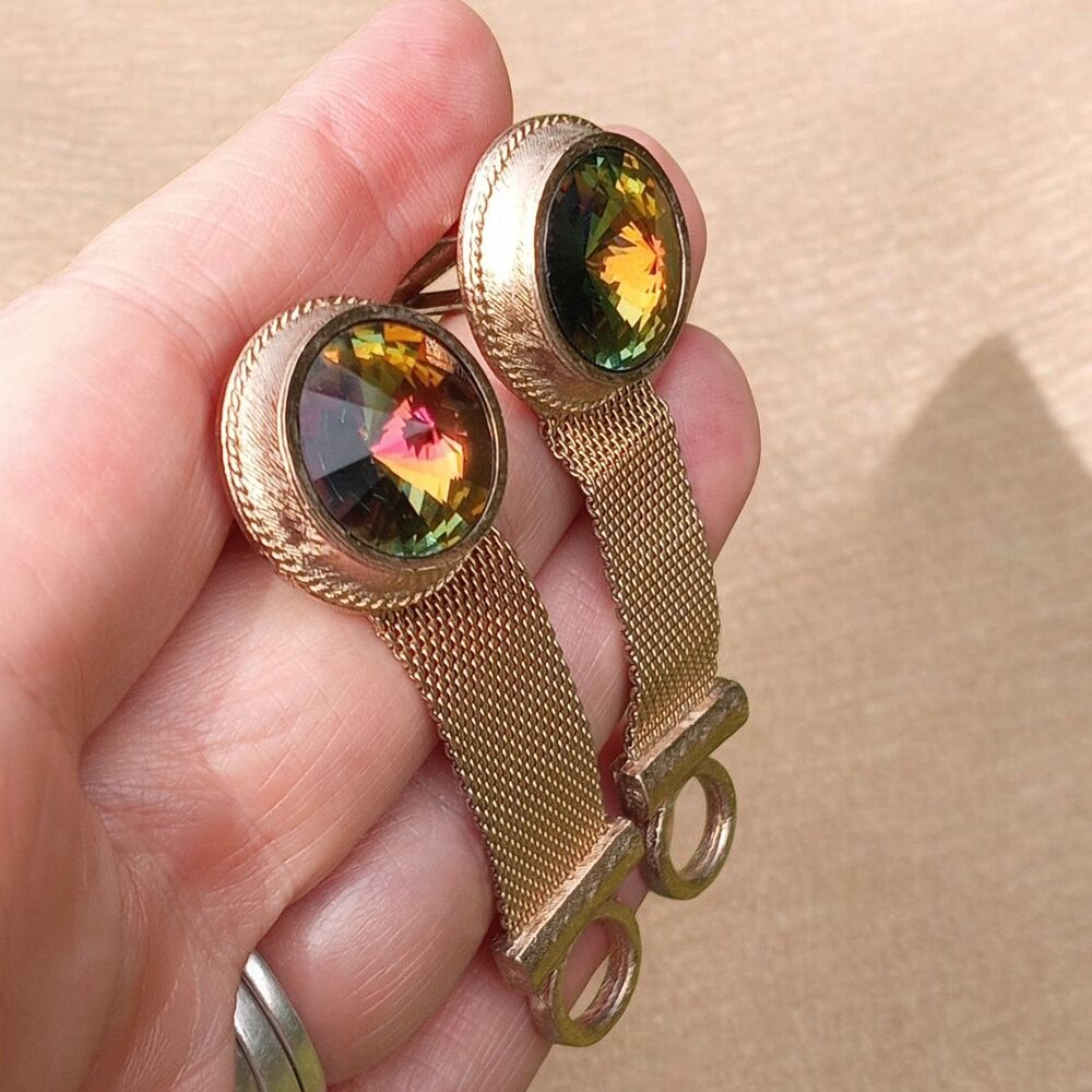 Vintage Dante Watermelon Rivoli Yellow Gold Plated Mesh Wrap Around Cuff Links